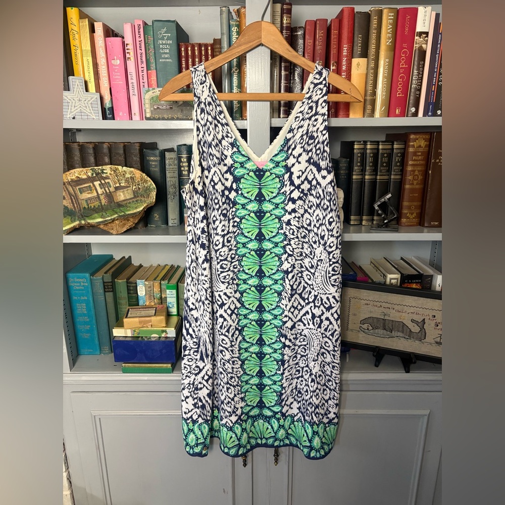Lilly Pulitzer Women Navy Pineapple Party V-Neck Florin Sleeveless Shift Dress M